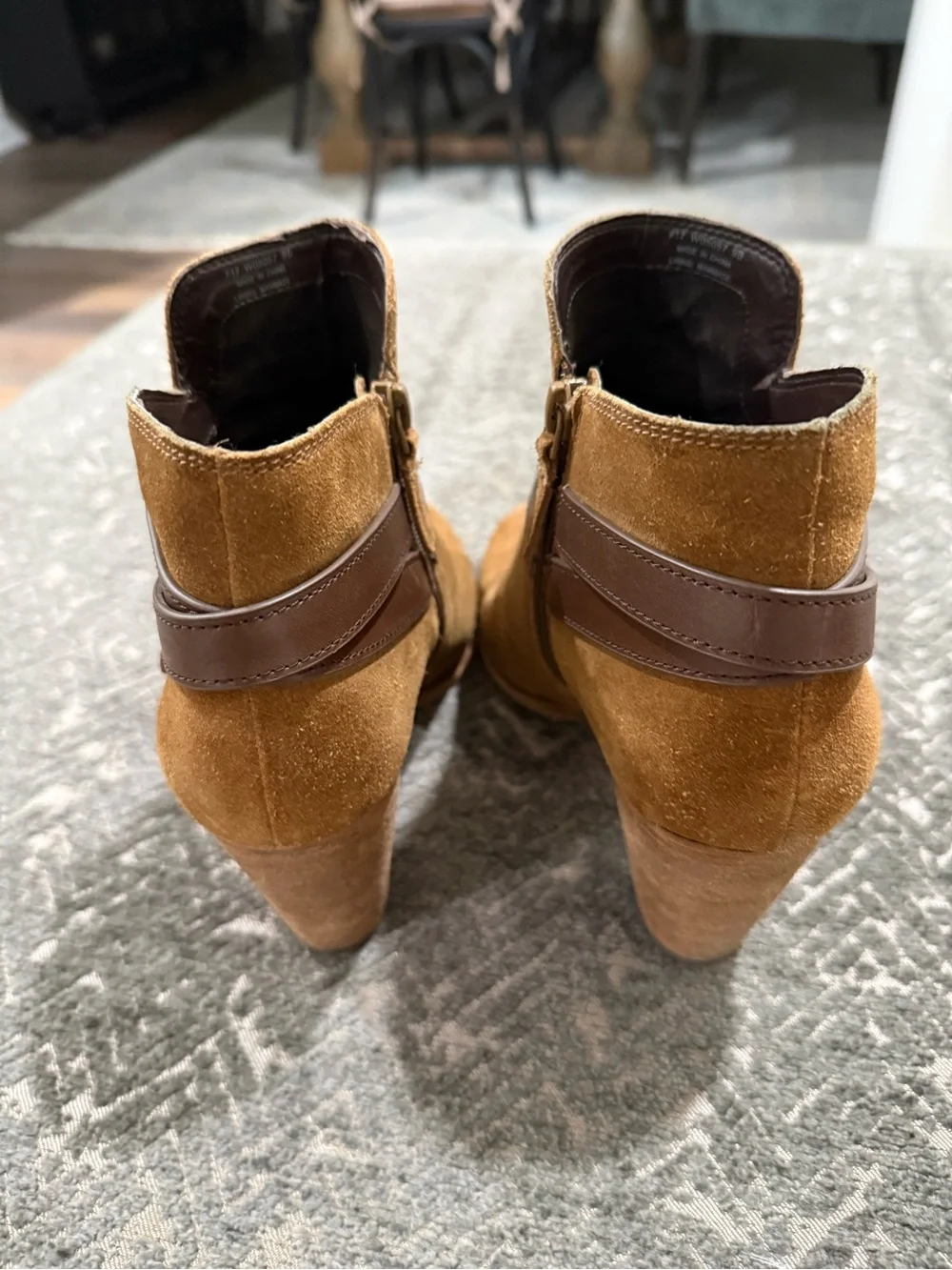 Cole Haan Hanover Suede Booties 9B Tobacco Brown Buckle Ankle Boots W10606